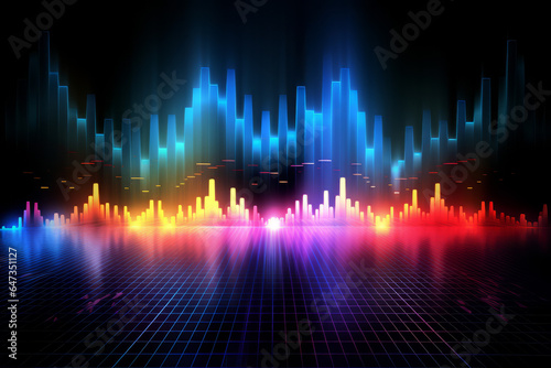 Music inspired graphic equalizer background, wave effects, with dark background