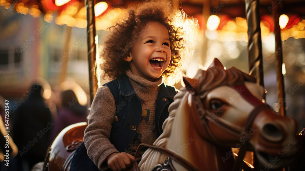 A child rides on carousels.
