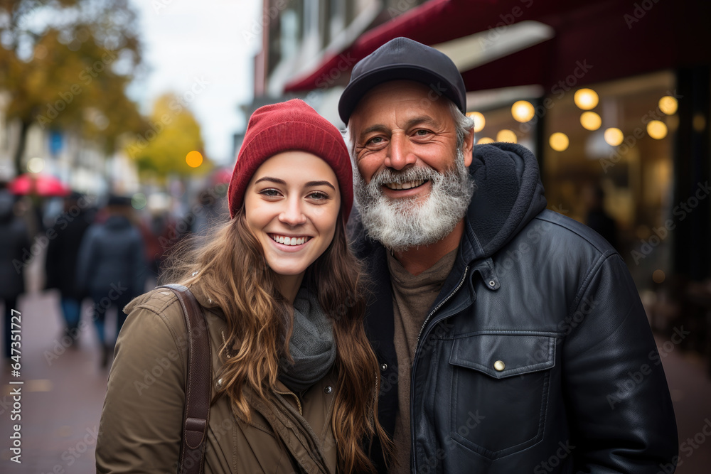 A couple of different ages, an older man, a younger woman. A couple of different ages, an older man, a younger woman.