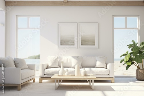 sunny living space with twin blank paper. Generative AI