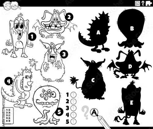 shadows game with cartoon monsters coloring page