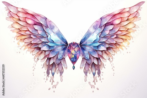 Sparkling iridescent wings with a watercolor effect. Generative AI