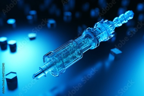 A syringe manufactured using 3D printing technology, intended for medical purposes. Generative AI