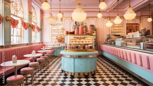an image of a vintage ice cream parlor with retro decor and classic sundaes photo