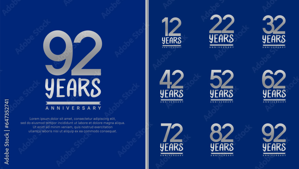 Naklejka premium set of anniversary logo silver color number on blue background for celebration