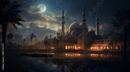 an image that captures the tranquil and elegant aura of Sultan Hassan's Mosque-Madrasa at twilight