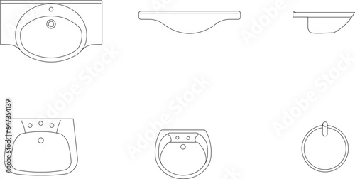 Vector sketch illustration of bathroom sink monoblock design for completeness of architectural drawings