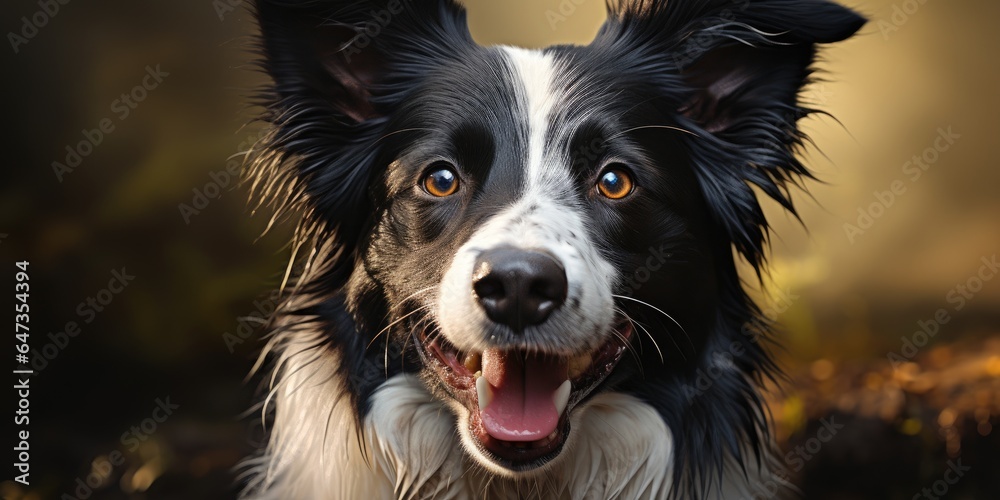 Close-up portrait of a border collie dog. Generative AI