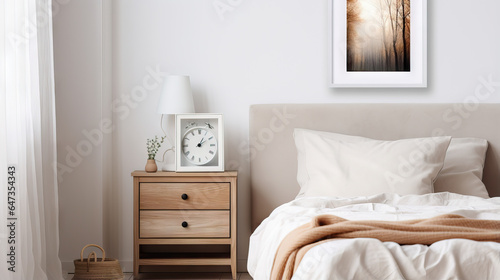bedroom design empty photo frame mock up interior inspiration  white beroom  frame  desk  Generative AI