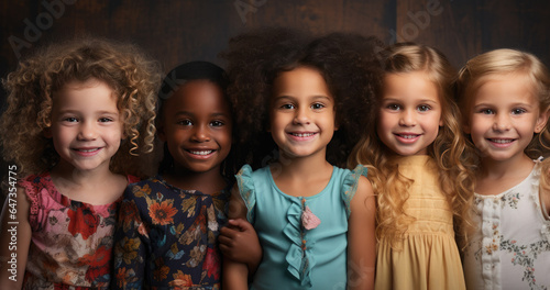 Portrait of group of cute children of different nationalities. Generative AI