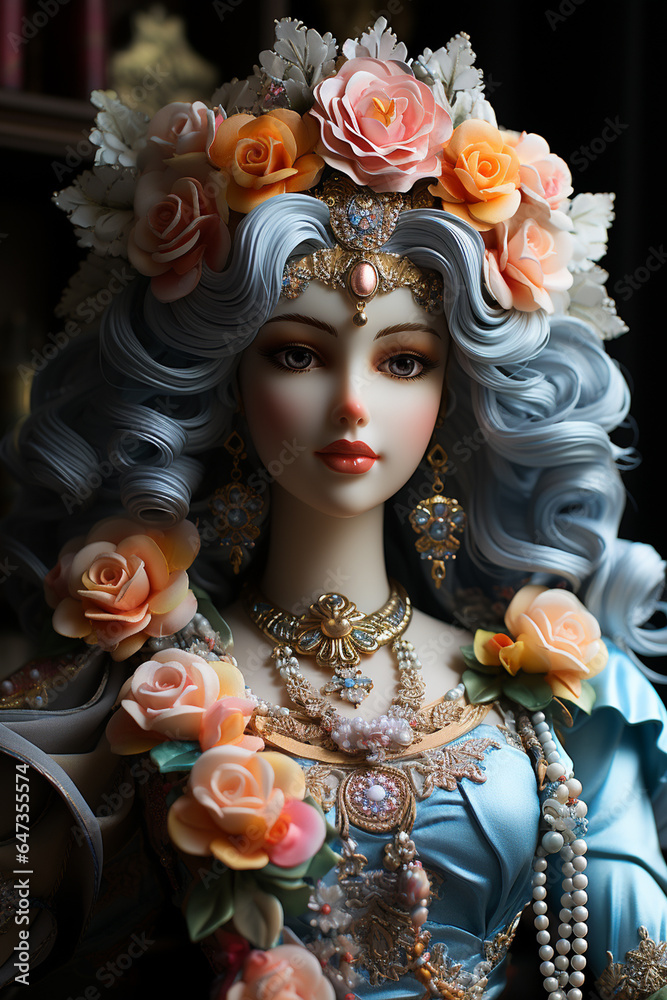 A beautiful stylish plastic doll with long hair. Collection toy, playful glamour girl portrait. AI Generative A beautiful stylish plastic doll with long hair. Collection toy, playful glamour girl portrait. AI Generative