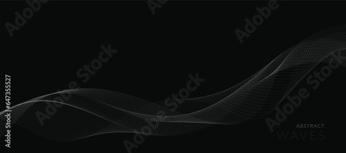 Abstract grey wavy lines on a black background. Vector modern black background template. Dotted wave lines.