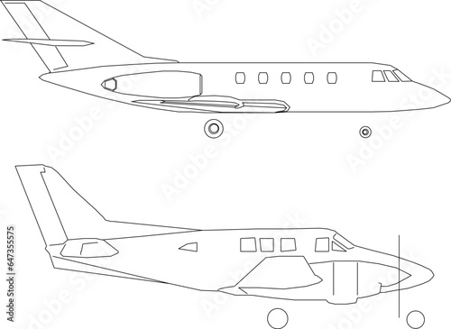 Vector sketch illustration of aircraft flying vehicle design seen from the side for completeness of the image