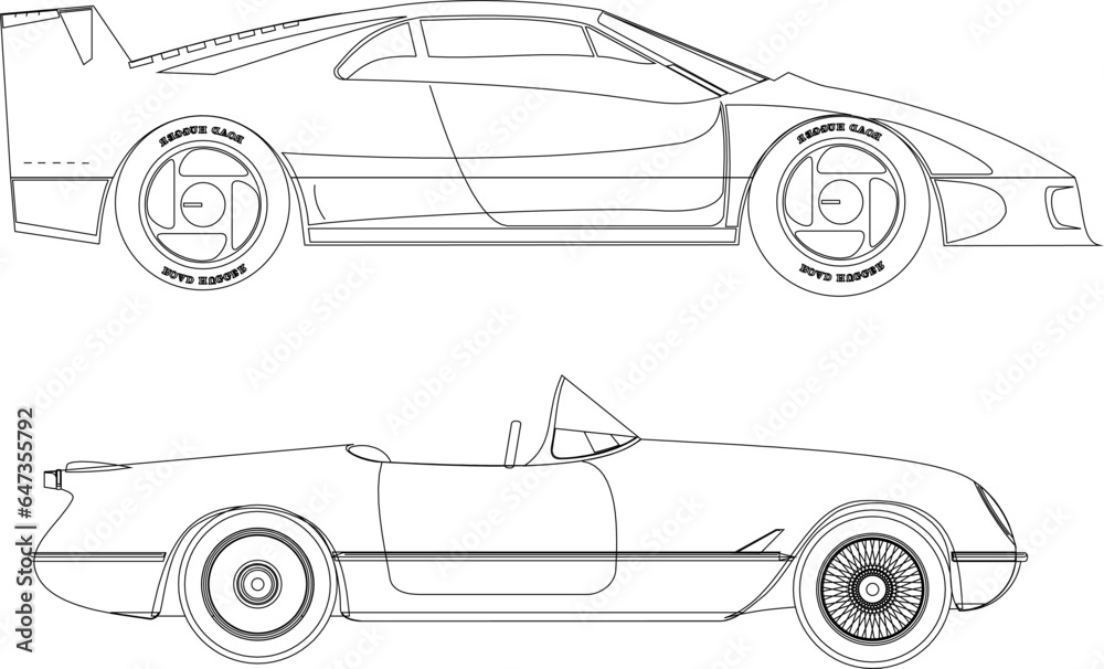 Vector sketch illustration of the design of a high-priced well-known brand of racing sports car