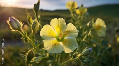 Common Evening Primrose flower beautifully bloomed with natural background photo