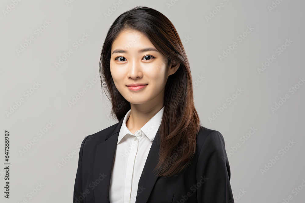 Portrait of a young confident Asian businesswoman, on a grey background Portrait of a young confident Asian businesswoman, on a grey background