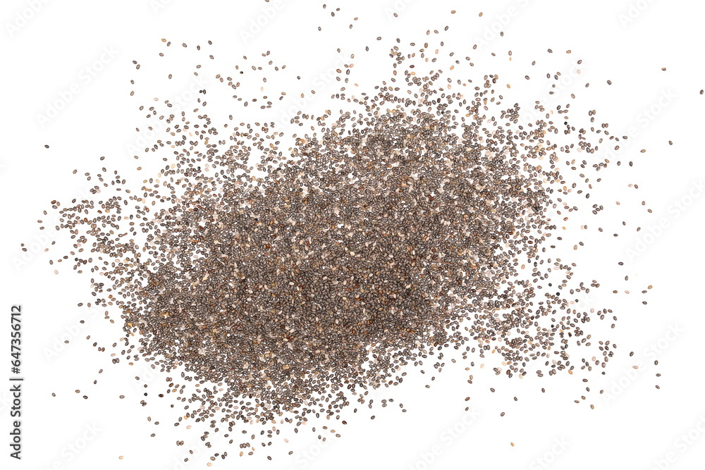 Chia seeds isolated on white, top view Chia seeds isolated on white, top view