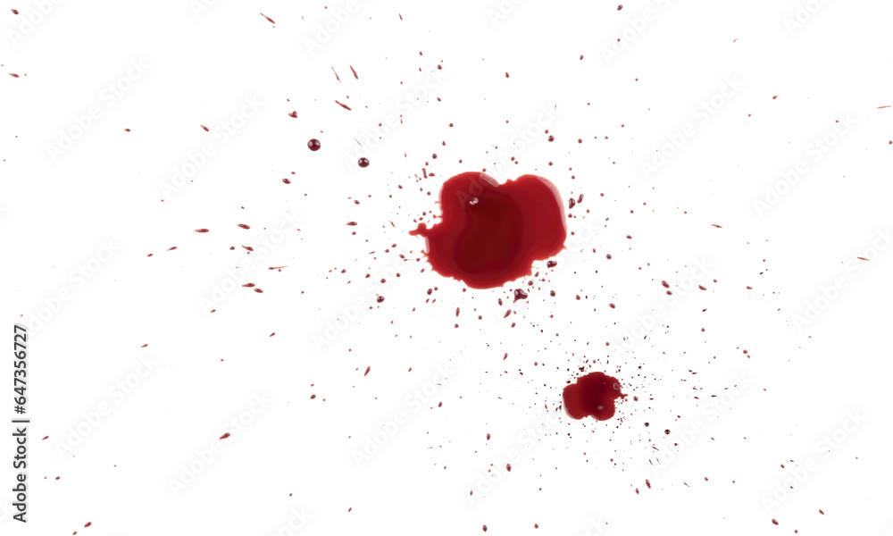 Drops of blood. Blood stains. Red puddles isolated on transparent background. Halloween decorations