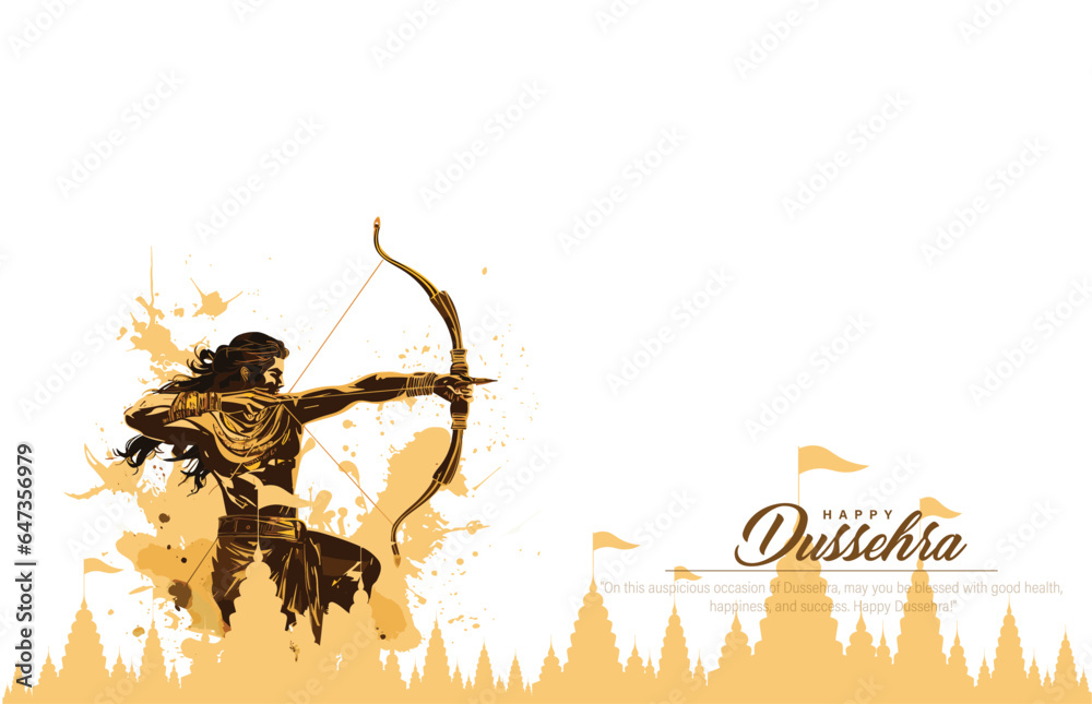 Happy Dussehra.Illustration of Lord Rama. Illustration of Bow and Arrow. - obrazy, fototapety, plakaty 