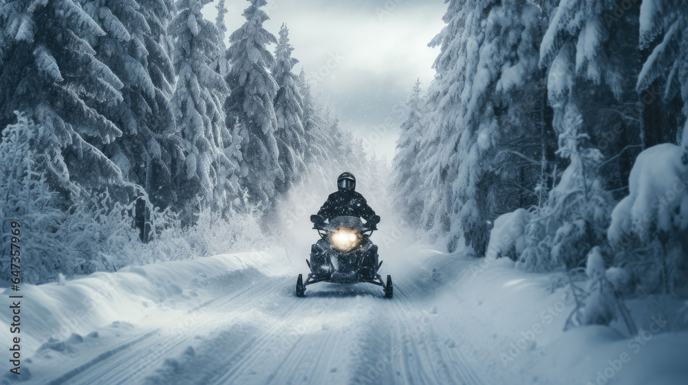 person riding a bike in winter Generative Ai