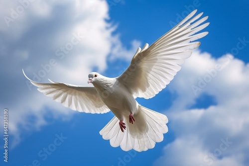 A soaring dove glides through the sky. Generative AI