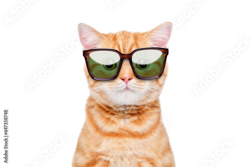 Portrait of adorable kitten in sunglasses isolated on white background