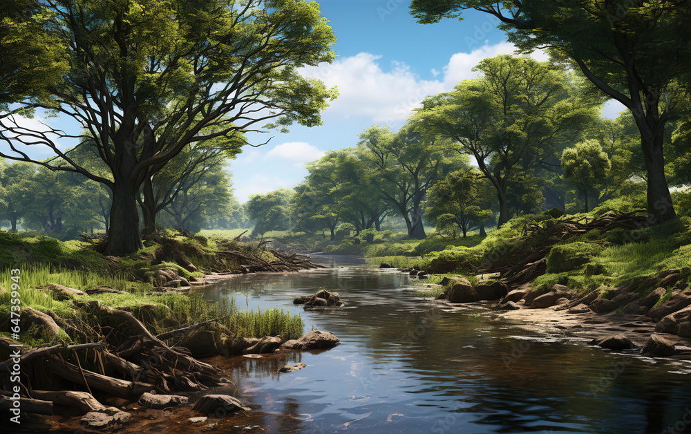 trees near a river, forest landscape, generative ai trees near a river, forest landscape, generative ai