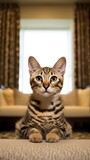 Close-Up Portrait of Tabby Bengal Cat in Home