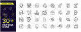Help desk and Support editable stroke outline icons set. Support, customer service, assistance, feedback, help, technical support, help desk, and customer satisfaction. editable stroke icons.