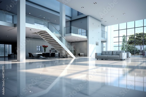 Modern architecture and polished floor. Generative AI