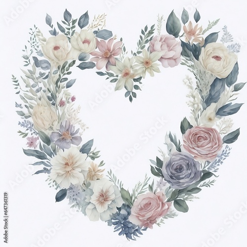 Heart Shaped Floral Wreath in Pastels - AI Generated