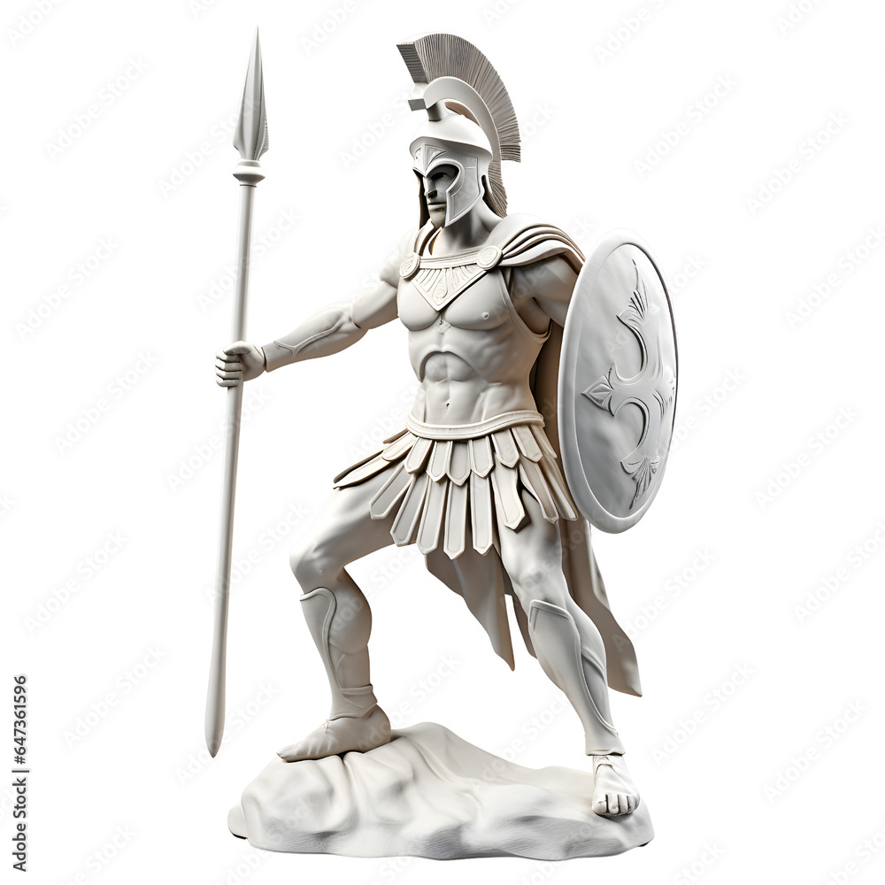 Obraz premium White marble Spartan soldier statue on transparent background