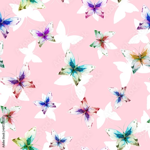 Watercolor colorful butterflies pattern. Elegant botanical illustration suitable for fabric, prints, cover.
Template for your design