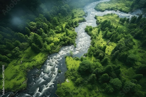 Aerial Vertical View Over The Surface Of A Mountain River