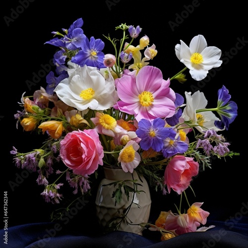A collection of flowers freesia and cosmos