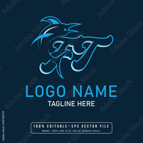 Editable shark with ft letter logo design vector ft letter shark logo design 