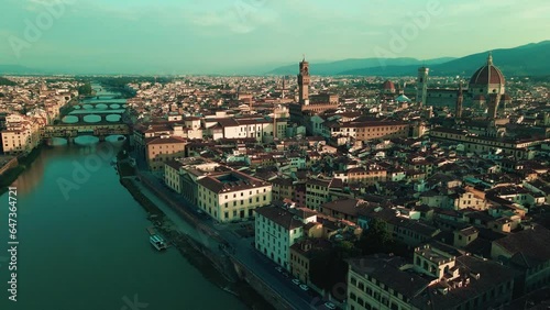 Aerial drone view of Florence city capital of Italy’s Tuscany region