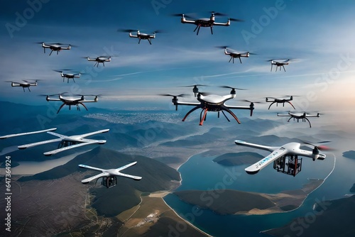 Aerial Symphony: Multiple Drones Soaring Through the Sky
