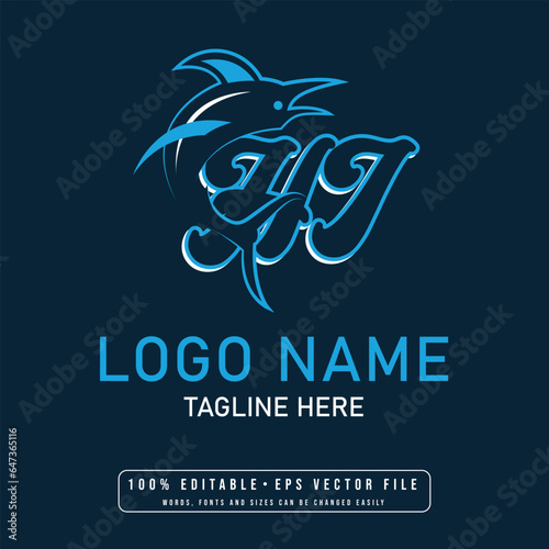 Editable shark with hi letter logo design vector hi letter shark logo design	