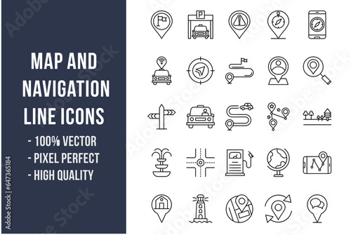 Map and Navigation Line Icons