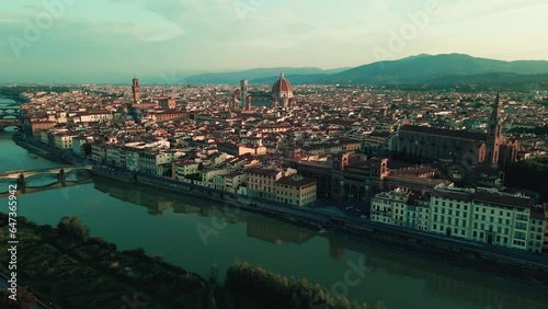Aerial drone view of Florence city capital of Italy’s Tuscany region