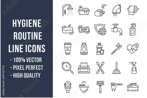 Hygiene Routine Line Icons