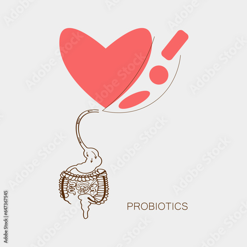 Discover the power of probiotics for digestive well-being in this minimalist vector illustration. Probiotic bacteria interact with the digestive tract, promoting gut health and overall wellness
