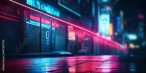 Neon-Lit Cyberpunk City Street: A Futuristic Landscape. Generative ai