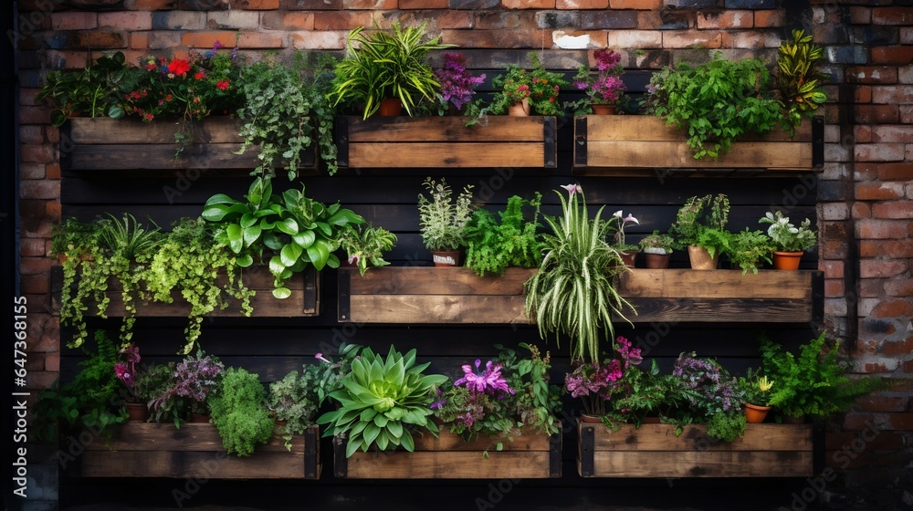 Eco-friendly Vertical Garden Using Recycled Pallets and Hanging Plants. Generative ai