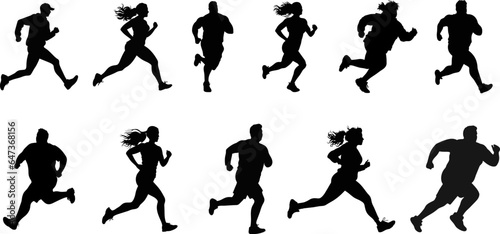 Running people  vector isolated silhouettes. Run  men and women. ai generated illustration