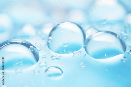 Oxygen bubbles in clear blue water, close-up. Mineral water. Water enriched with oxygen. . Made with AI gereration