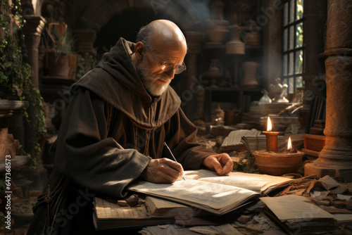 An ancient scriptorium where monks copied classical texts by hand. Generative Ai.