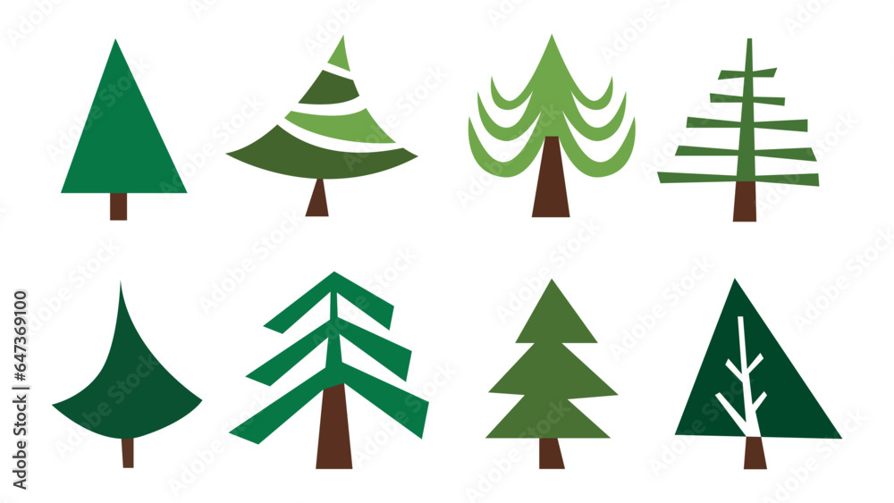 Fototapeta premium Christmas tree, cartoons set. Vector illustration