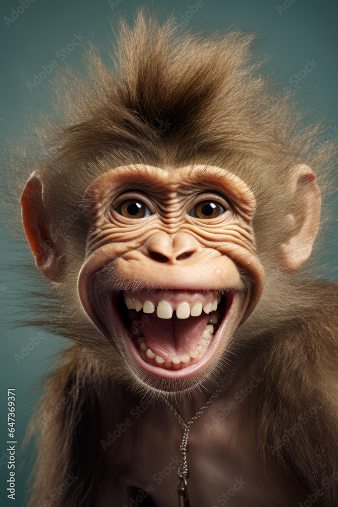 Portrait of a monkey with a cheeky grin - obrazy, fototapety, plakaty 